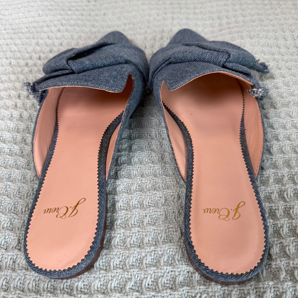 J.Crew Pointed Toe Denim Slides Shoes Womens 8.5 Blue Mules Preppy Flats K0009 - Picture 5 of 7